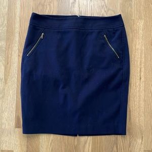 Loft Women's Navy Blue Zipper Business Casual Formal Mini Pencil Skirt